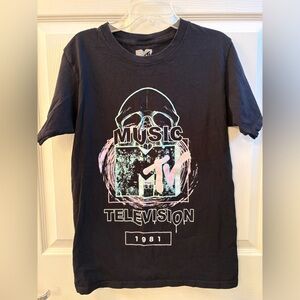MTV Music Television Graphic T-Shirt 1981 Logo Short Sleeve‎ Black Size Small